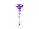 White gold Emerald Cut Tanzanite Solitaire Twisted Band with Round  Accents and Prong Setting_14