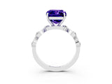 White gold Emerald Cut Tanzanite Solitaire Twisted Band with Round  Accents and Prong Setting_15