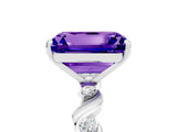 White gold Emerald Cut Tanzanite Solitaire Twisted Band with Round  Accents and Prong Setting_17