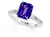 White gold Emerald Cut Tanzanite Solitaire with Side Baguettes and Channel Set Band_1
