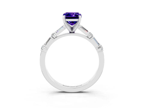 White gold Emerald Cut Tanzanite Solitaire with Side Baguettes and Channel Set Band_3
