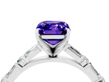 White gold Emerald Cut Tanzanite Solitaire with Side Baguettes and Channel Set Band_4