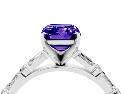 White gold Emerald Cut Tanzanite Solitaire with Side Baguettes and Channel Set Band_4