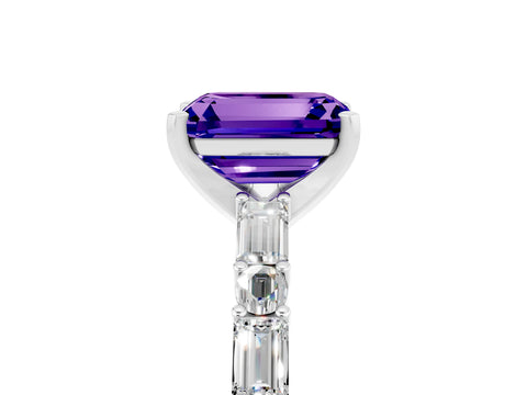 White gold Emerald Cut Tanzanite Solitaire with Side Baguettes and Channel Set Band_5