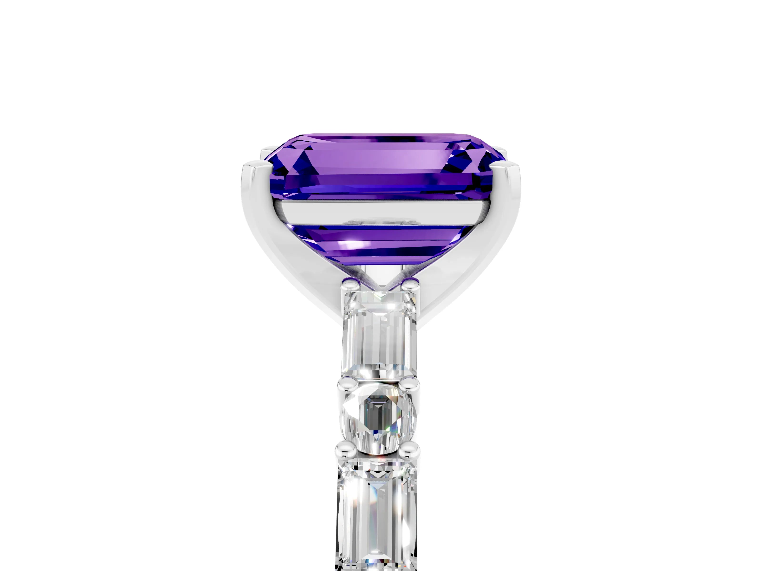 White gold Emerald Cut Tanzanite Solitaire with Side Baguettes and Channel Set Band_5