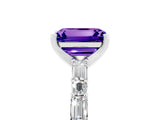 White gold Emerald Cut Tanzanite Solitaire with Side Baguettes and Channel Set Band_5
