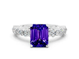 White gold Emerald Cut Tanzanite Solitaire with Side Stones, Pave Band, Four-Prong Setting_48