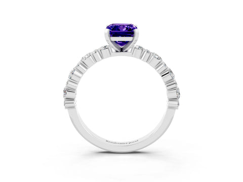 White gold Emerald Cut Tanzanite Solitaire with Side Stones, Pave Band, Four-Prong Setting_51