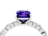 White gold Emerald Cut Tanzanite Solitaire with Side Stones, Pave Band, Four-Prong Setting_52