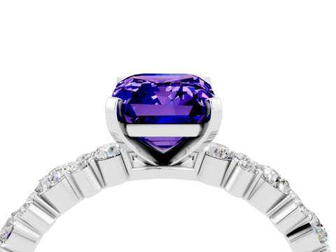 White gold Emerald Cut Tanzanite Solitaire with Side Stones, Pave Band, Four-Prong Setting_52