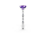 White gold Emerald Cut Tanzanite Solitaire with Side Stones on a Pavé Band and Four-Prong Setting_2