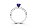 White gold Emerald Cut Tanzanite Solitaire with Side Stones on a Pavé Band and Four-Prong Setting_3