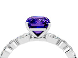 White gold Emerald Cut Tanzanite Solitaire with Side Stones on a Pavé Band and Four-Prong Setting_4