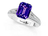 White gold Emerald Cut Tanzanite Split Shank Engagement Ring with Pavé Band_1