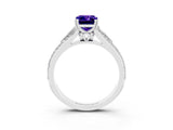White gold Emerald Cut Tanzanite Split Shank Engagement Ring with Pavé Band_3