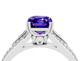 White gold Emerald Cut Tanzanite Split Shank Engagement Ring with Pavé Band_4
