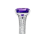 White gold Emerald Cut Tanzanite Split Shank Engagement Ring with Pavé Band_5