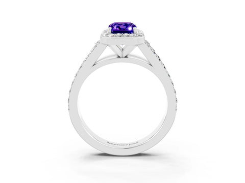 White gold Emerald Cut Tanzanite Split Shank Halo Ring with Four-Prong Setting_27