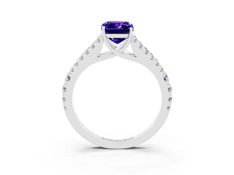 White gold Emerald Cut Tanzanite Split Shank Pavé Engagement Ring with Four-Prong Setting_37