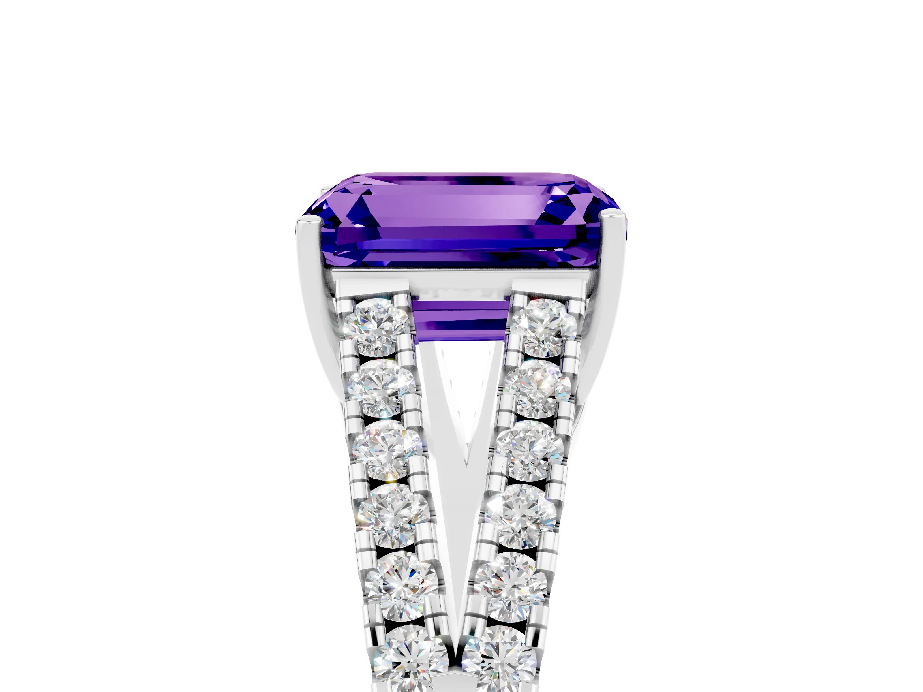 White gold Emerald Cut Tanzanite Split Shank Pavé Engagement Ring with Four-Prong Setting_39