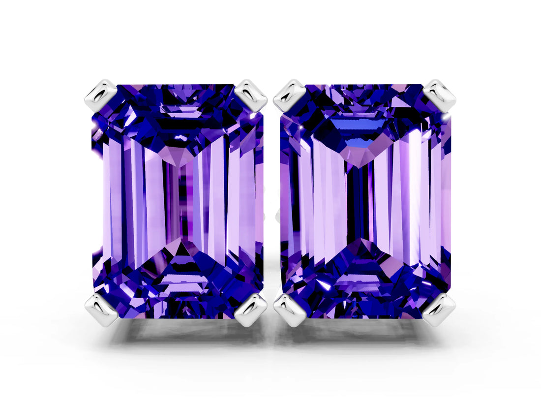 10K White Gold 5.20 Carat Emerald Tanzanite Stud Earrings