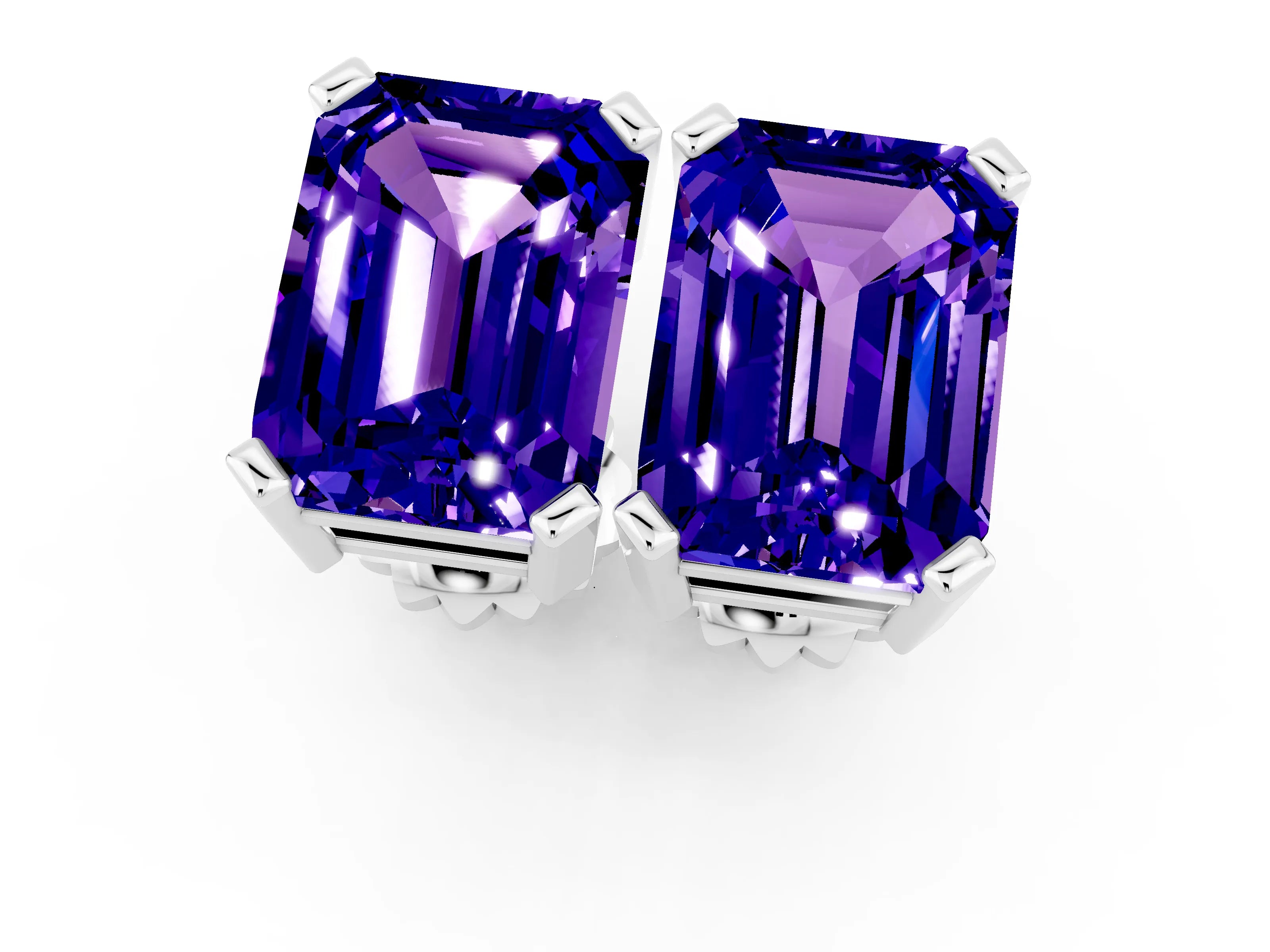 White gold Emerald Cut Tanzanite Stud Earrings_31