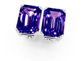 10K White Gold 5.20 Carat Emerald Tanzanite Stud Earrings