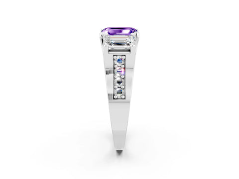 White gold Emerald Cut Tanzanite Three-Stone Ring with Channel Set Band and Four-Prong Setting_2