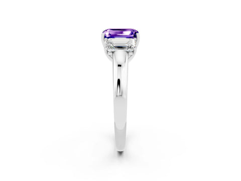 White gold Emerald Cut Tanzanite Three-Stone Ring with Four-Prong Setting and Classic Band_2