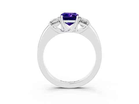 White gold Emerald Cut Tanzanite Three-Stone Ring with Four-Prong Setting and Classic Band_3