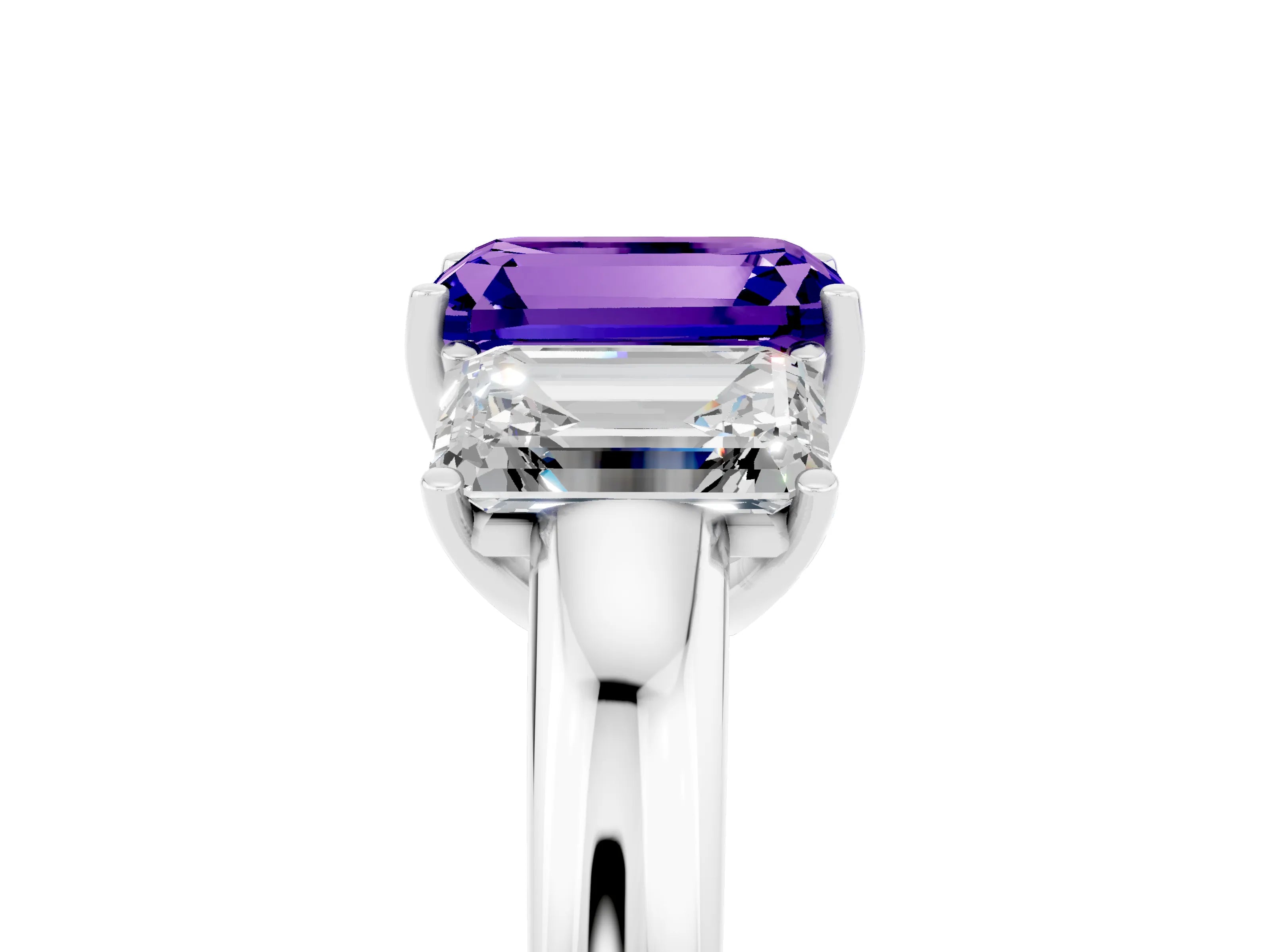 White gold Emerald Cut Tanzanite Three-Stone Ring with Four-Prong Setting and Classic Band_5