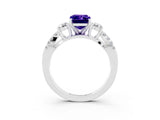 White gold Emerald Cut Tanzanite Three-Stone Ring with Pavé Split Shank and Four-Prong Setting_3