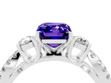White gold Emerald Cut Tanzanite Three-Stone Ring with Pavé Split Shank and Four-Prong Setting_4