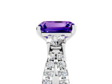 White gold Emerald Cut Tanzanite Three-Stone Ring with Pavé Split Shank and Four-Prong Setting_5