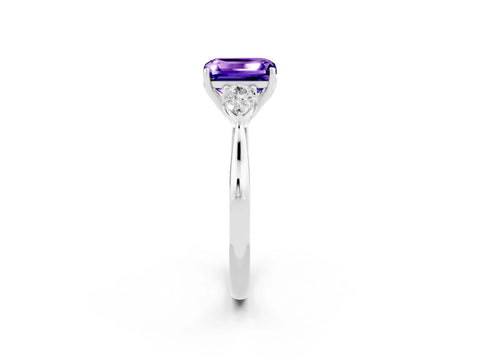 White gold Emerald Cut Tanzanite Three-Stone Ring with Pear Side Stones and Four-Prong Setting_38