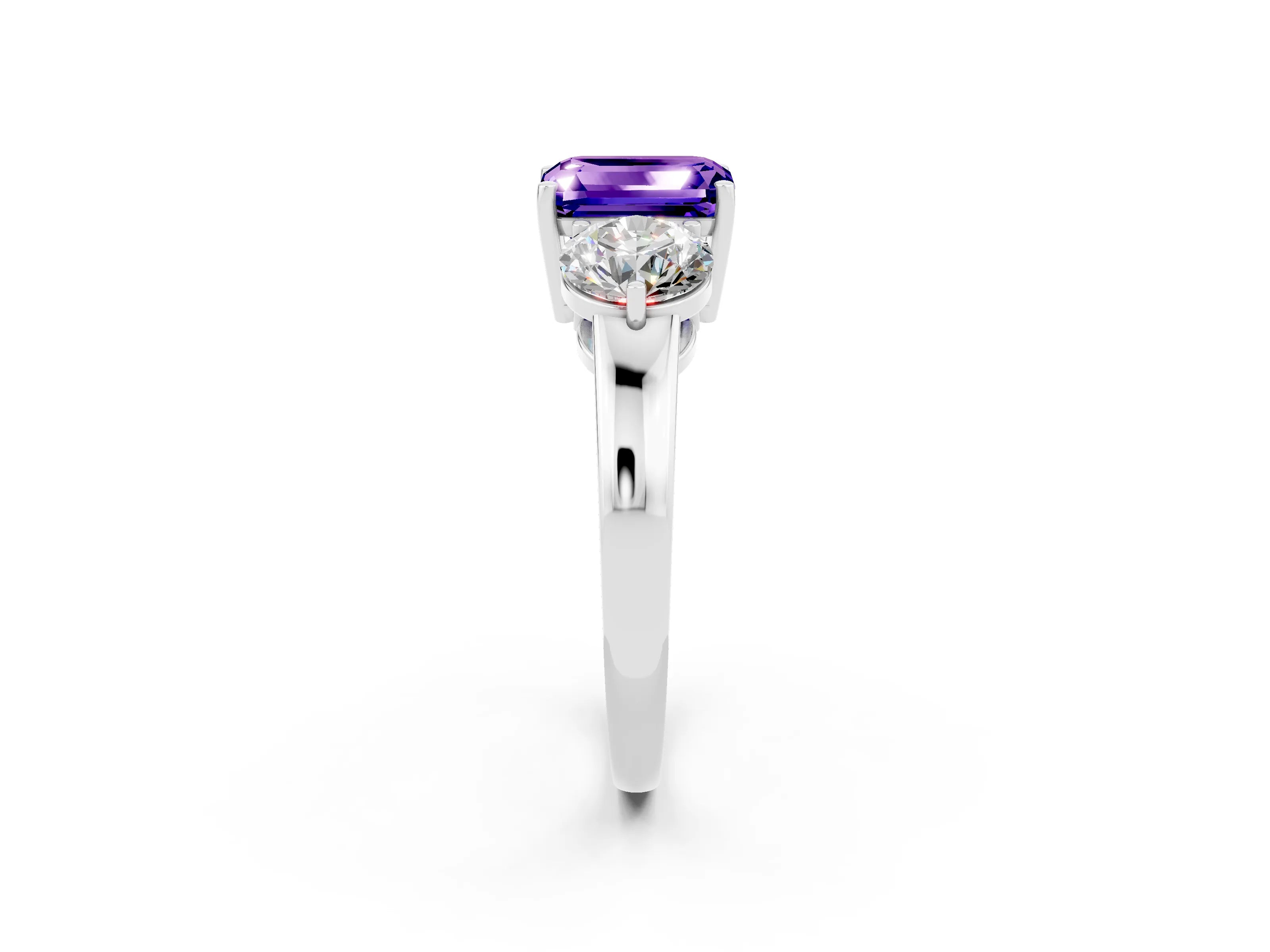 White gold Emerald Cut Tanzanite Three-Stone Ring with Prong Setting and Classic Band_2