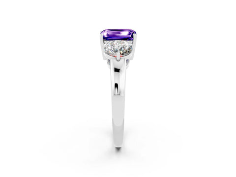 White gold Emerald Cut Tanzanite Three-Stone Ring with Prong Setting and Classic Band_2