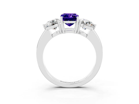 White gold Emerald Cut Tanzanite Three-Stone Ring with Prong Setting and Classic Band_3
