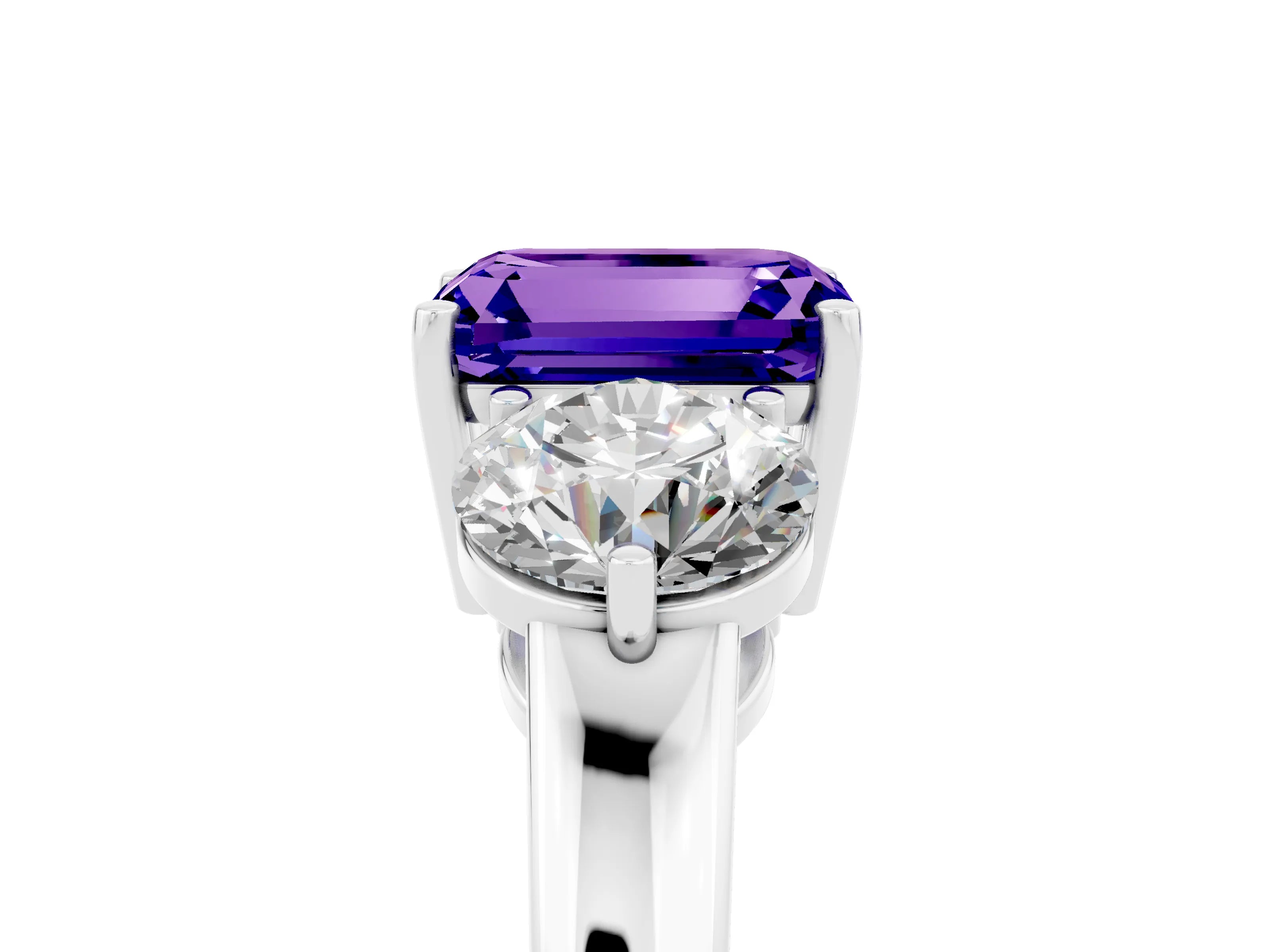 White gold Emerald Cut Tanzanite Three-Stone Ring with Prong Setting and Classic Band_5