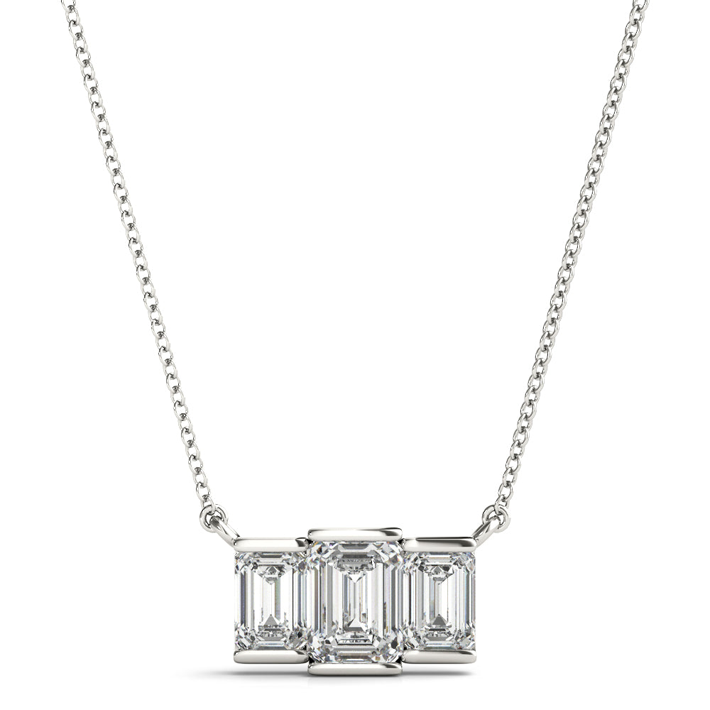 White gold Emerald Cut Three-Stone Bar Pendant with Bar Prong Setting