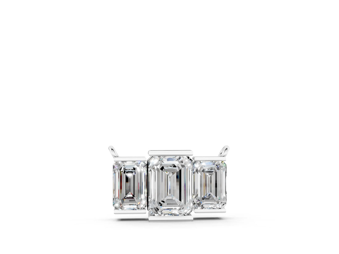White gold Emerald Cut Three-Stone Bar Pendant with Bar Prong Setting_10