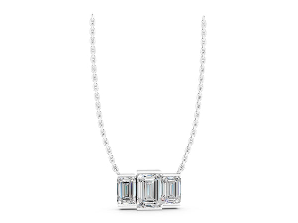 White gold Emerald Cut Three-Stone Bar Pendant with Bar Prong Setting