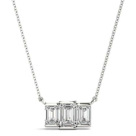 White gold Emerald Cut Three-Stone Bar Pendant with Bar Prong Setting