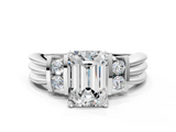White gold Emerald Cut Three-Stone Channel Set Ring with Bar Prongs_104