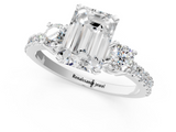White gold Emerald Cut Three-Stone Diamond Pavé Band with Prong Setting_18
