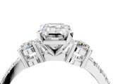White gold Emerald Cut Three-Stone Diamond Pavé Band with Prong Setting_20