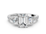 White gold Emerald Cut Three-Stone Diamond Pave Band with Prong Setting_106