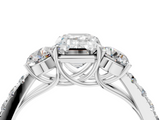White gold Emerald Cut Three-Stone Diamond Pave Band with Prong Setting_110
