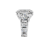 White gold Emerald Cut Three-Stone Diamond Pave Band with Prong Setting_111