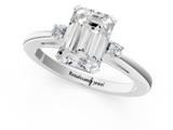 White gold Emerald Cut Three-Stone Solitaire Ring with Round Accent Diamonds and Four-Prong Setting_59